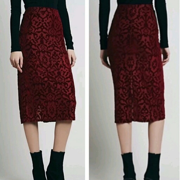 Free People Lg Dolce Burnout Velvet Pencil Skirt - Picture 3 of 4
